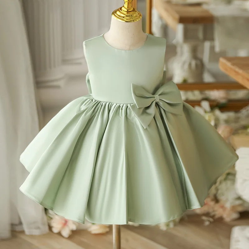 

2024 Summer Green Baby Girls 1 First Year Dress Bow design Kids Princess Dresses Party Birthday Ball Gowns 2 4 5 6 Child Costume