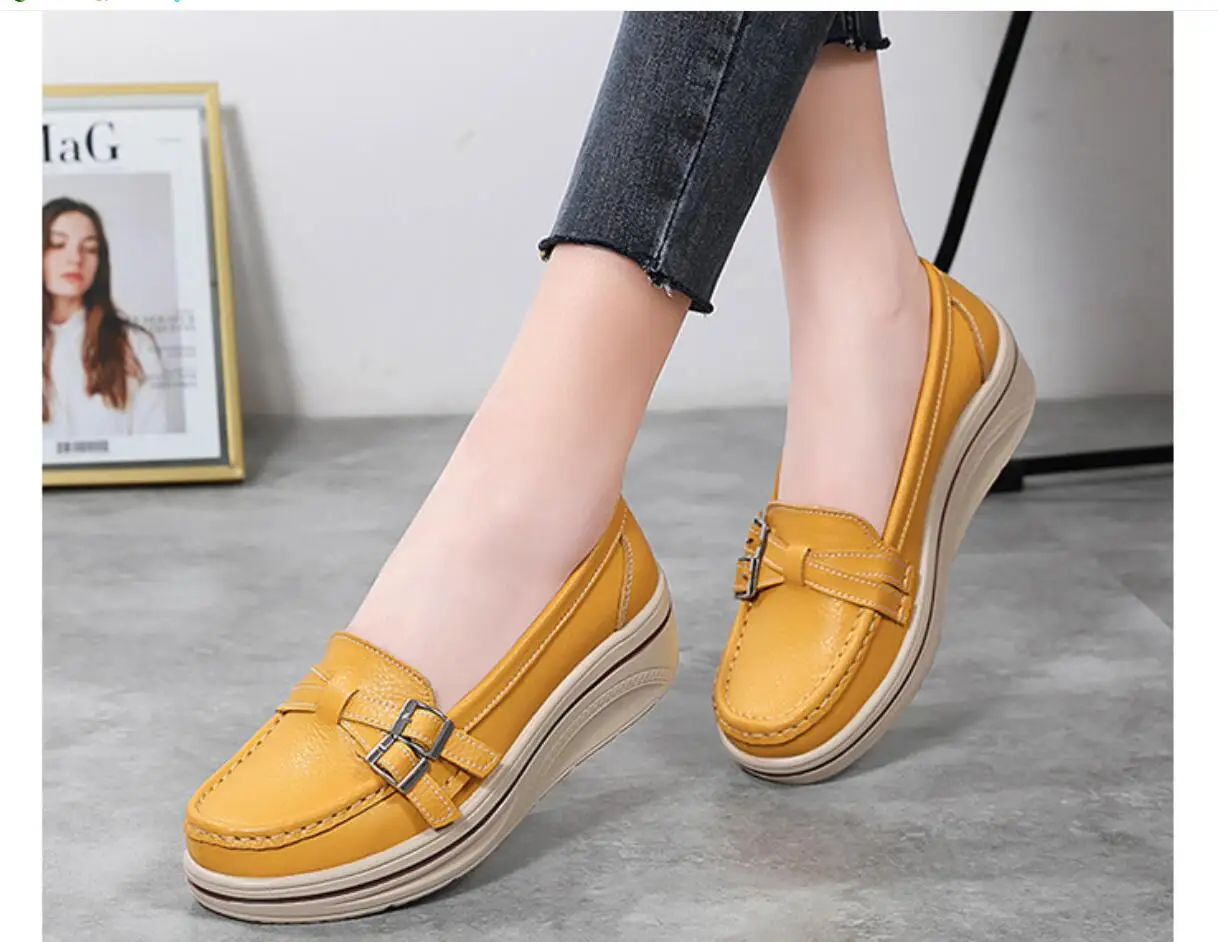 Women Flats Platform Shoes Women Elegant Genuine Leather Shoes Woman Autumn Slip On Casual Flat Shoes Women Leather shoes