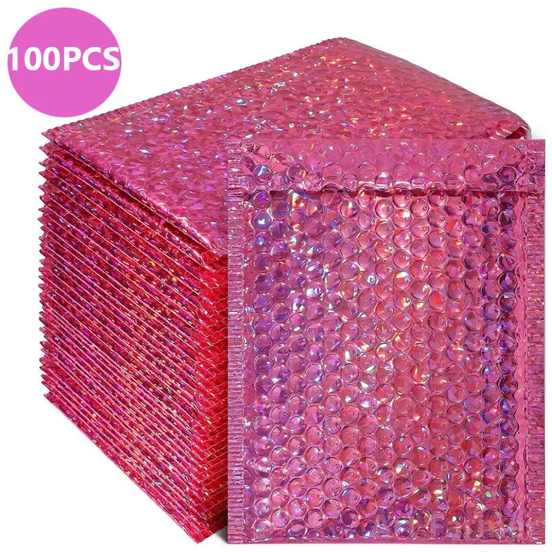 enveloppes-a-bulles-roses-sacs-d'expedition-emballage-rembourre-Etanche-Epais-100-pieces