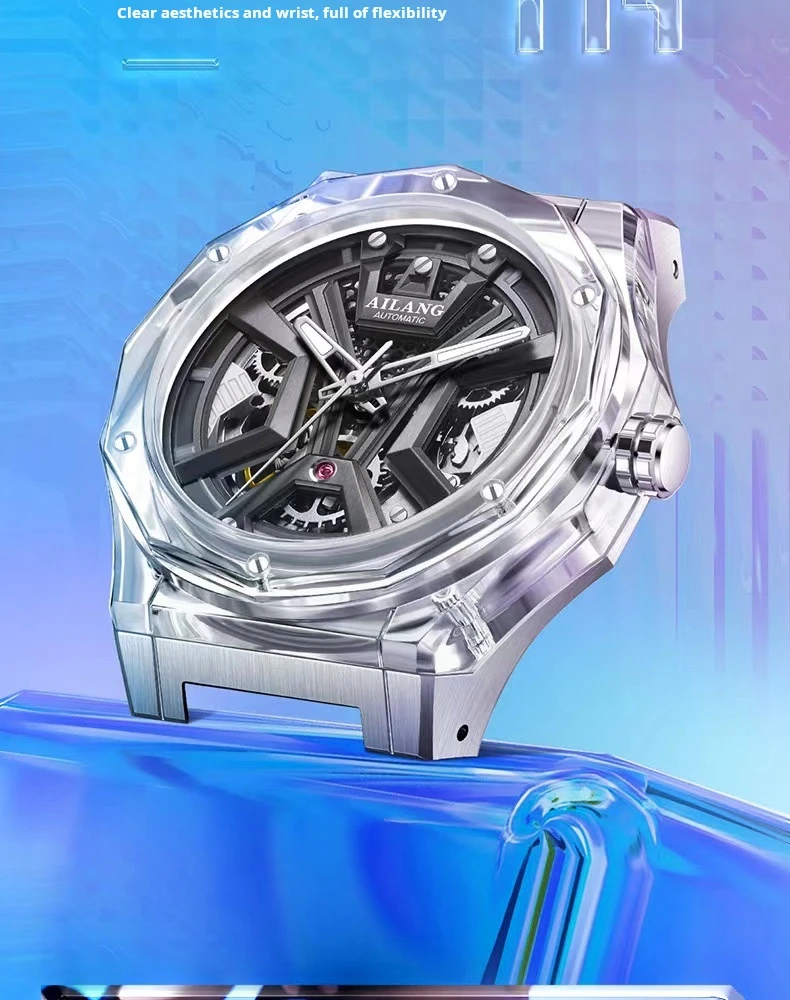 Montre mécanique de sport pour hommes de marque AILANG, bracelet en caoutchouc de luxe, étanche, aiguilles lumineuses, mode squelette, montres automatiques pour hommes_voghion.com