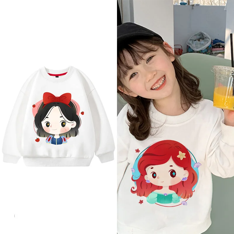 

Snow White Children's Sweatshirts Jasmine Ariel Kawaii Cartoons Disney Princess Pullover Girl Boy Casual Clothes Kid Sportswear