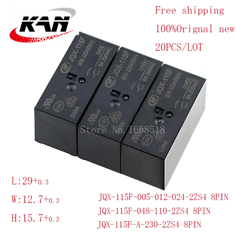 

Free shipping 20pcs relay JQX-115F-005-2ZS4 JQX-115F-012-2ZS4 JQX-115F-024-2ZS4 5VDC 12VDC 24VDC 8A 250VAC 8PIN Original New