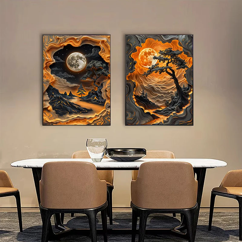 Abstract Lava Landscape Canvas Print - Moonrise Valley Wall Art for Home Decor