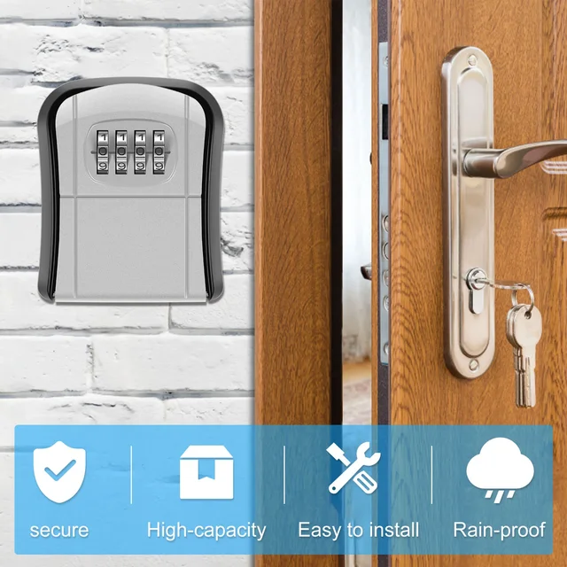 Key Safe Box for Outside Wall Mounted Combination Key Storage Box Resettable Code 4 Digit Combination Lock Key Organizer Holds 2
