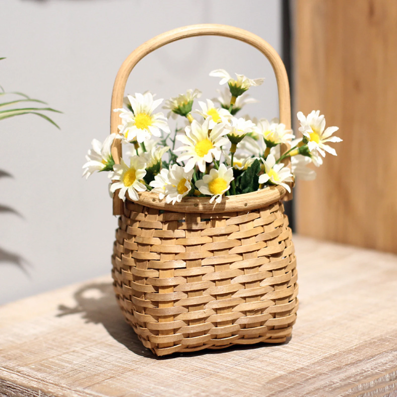 ZK20 Honey-colored hand-woven wood chip basket Teacher's Day Mother's Day Special Flower Basket Children's portable basket 3