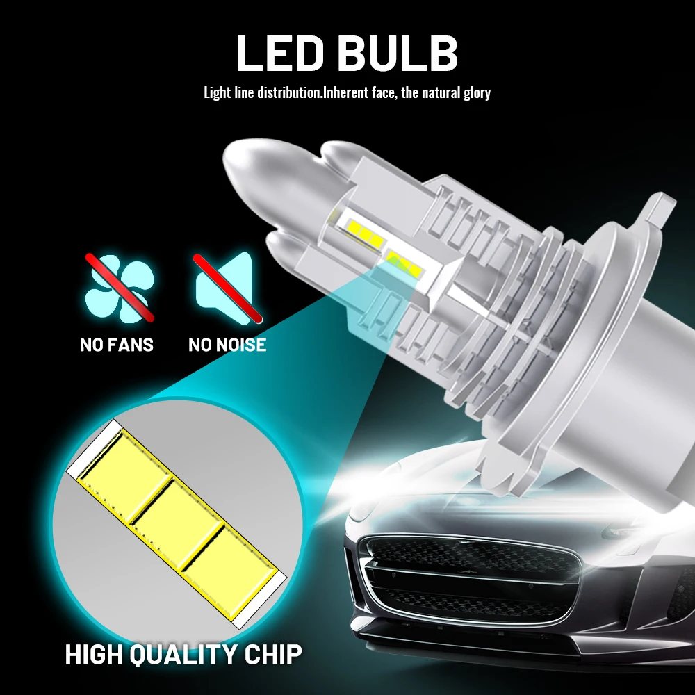 HL 미니 LED 헤드라이트 전구 램프 팬 없음 무소음 IP68 하이/로우 빔 자동 LED 라이트 H4 H7 H11 9005 차량 오프로드용