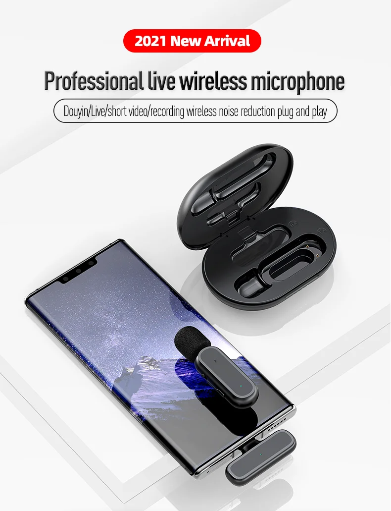dynamic microphone Wireless Lavalier Microphone Portable Recording Plug-and-Play Mic Charging Box Audio and Video For iPhone and Android Phones headphones with mic