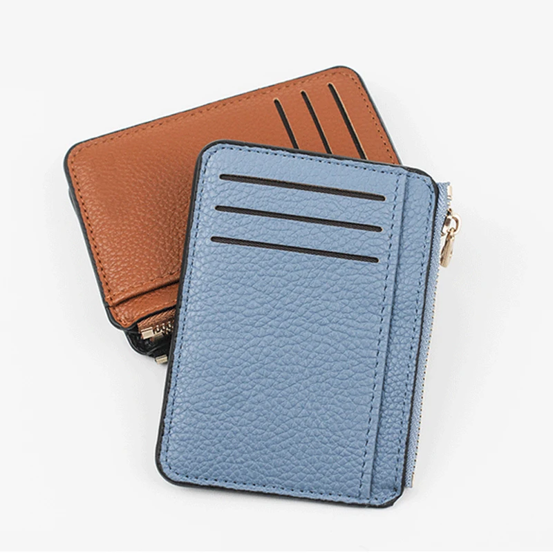 

9 Card Slots Ultra-thin Zipper Credit Card Holder 100% Leather Men's Wallet Slim Simplicity Coin Purse Wallet Cardholder Bags