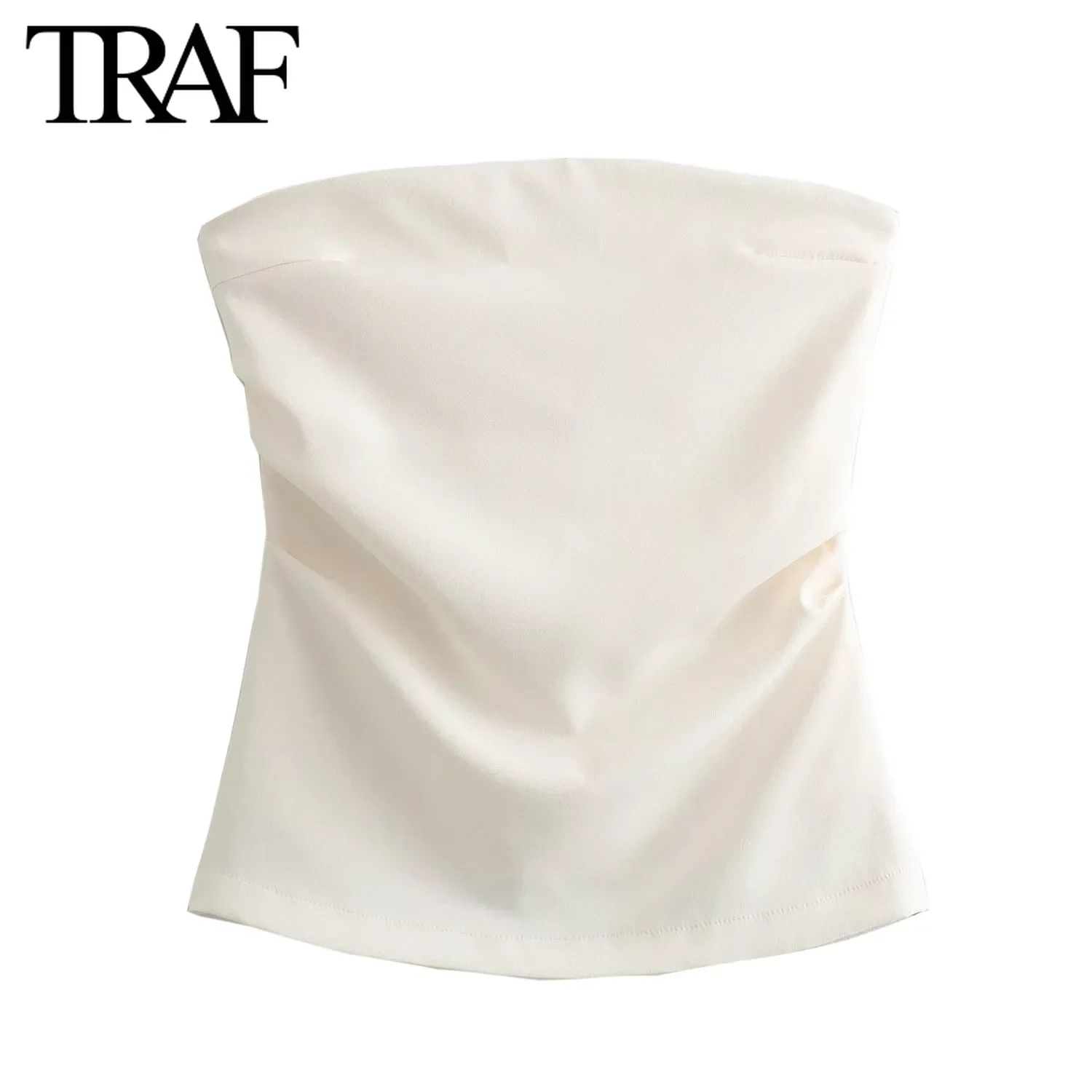TRAF 여성 패션 여름 뉴 백 지퍼 Strapless 민소매 블라우스 스트리트 의류 조끼 탱크 세련된 숙녀 자르기 탑 Mujer