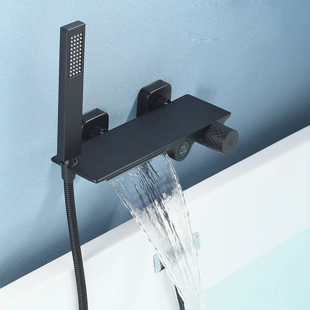 Brush Gold Brass Waterfall Brass Bathtub Faucet Bathroom Faucet Bath Shower Faucet Mixer Crane Wall Mounted Faucet For Bathroom 3