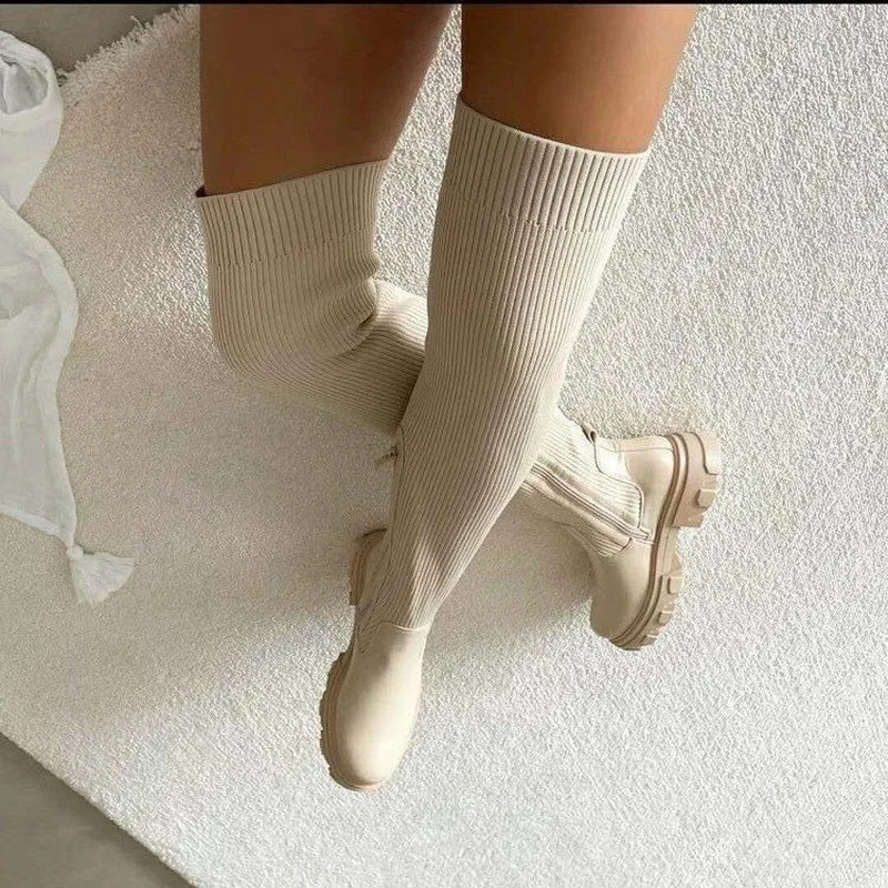 Europe Thigh High Boots Women Casual Plush Knee Boots Brand Designer Ladies Leather Long Boots White Women Boots 2022