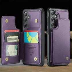 Premium RFID Blocking Leather Wallet Phone Case with Card Holder - (Samsung S22 Ultra) (Purple)