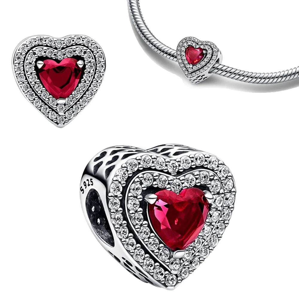 Rose Gold Heart Shape Silver Colour Charm for Women Festival Jewelry Gift Fit DIY Bracelet Necklace Chrams