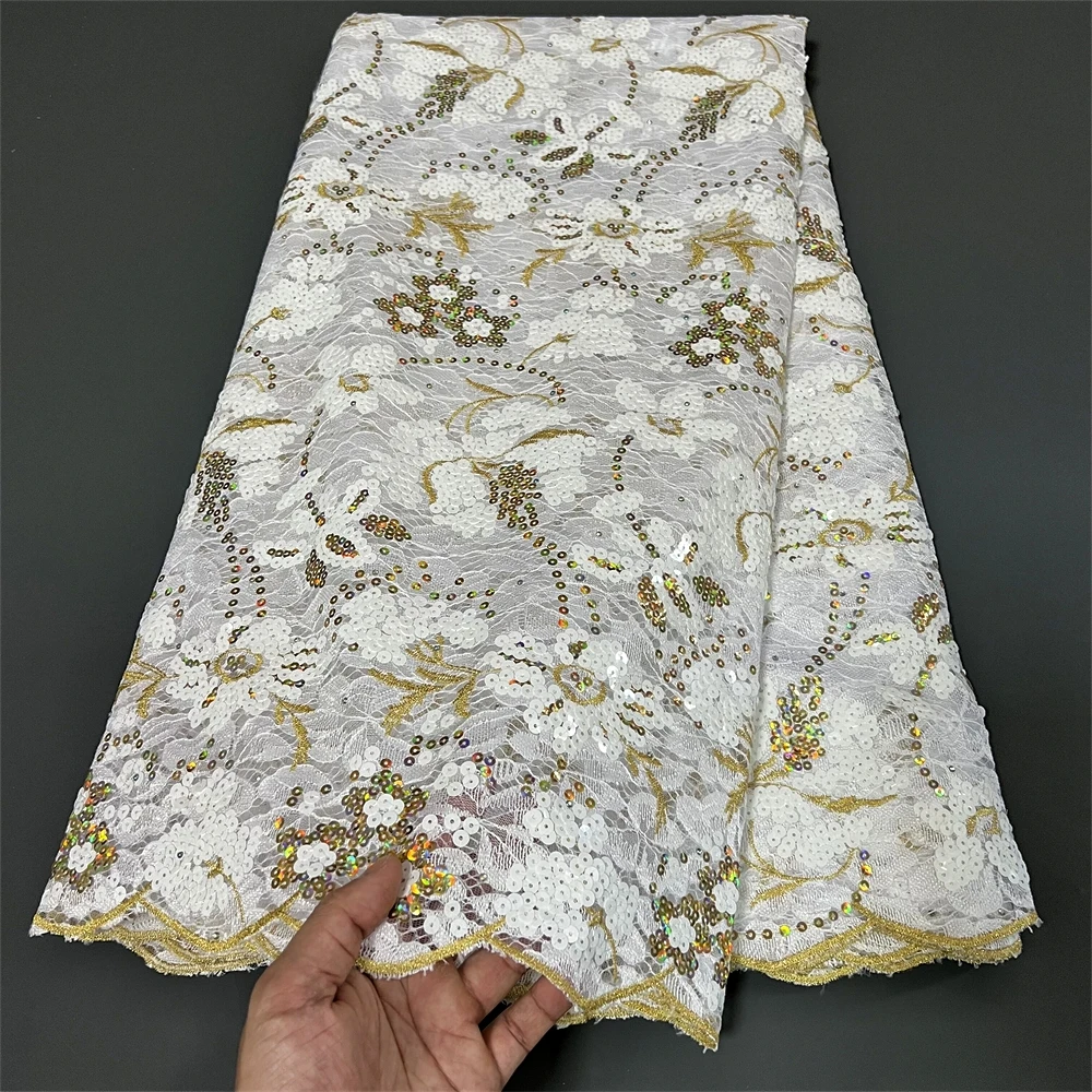 

2023 высококачественный Африканский нигерийский тюль, искусственное платье, дамасская Свадебная вышивка для шитья блесток, кружевная Ткань 5 ярдов hz1261