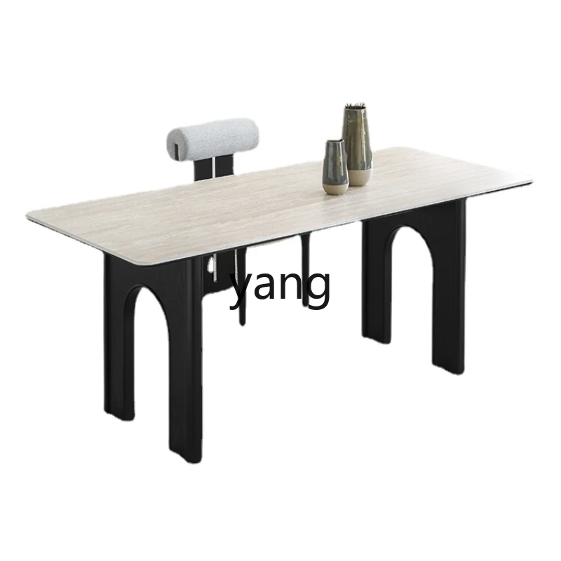 

CX Solid Wood Cave Stone Stone Plate Dining Table Small Apartment Mid-Ancient Style Rectangular Table and Chair Combination