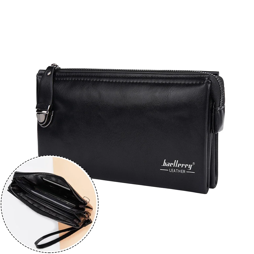 

Men's Long Zipper Wallet with Lock Catch High Quality PU Leather Wallet for Men Large Capacity Clutch Bag Card Holder Male Purse