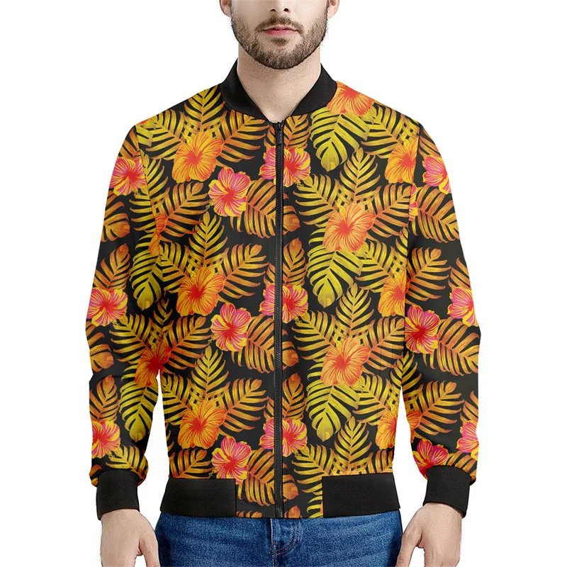 thumbnail image 1 of Chaqueta con estampado de flores hawaianas para hombre, sudaderas con estampado 3D de plantas coloridas, mangas largas, abrigos con cremallera para primavera y otoño, 1 of 5