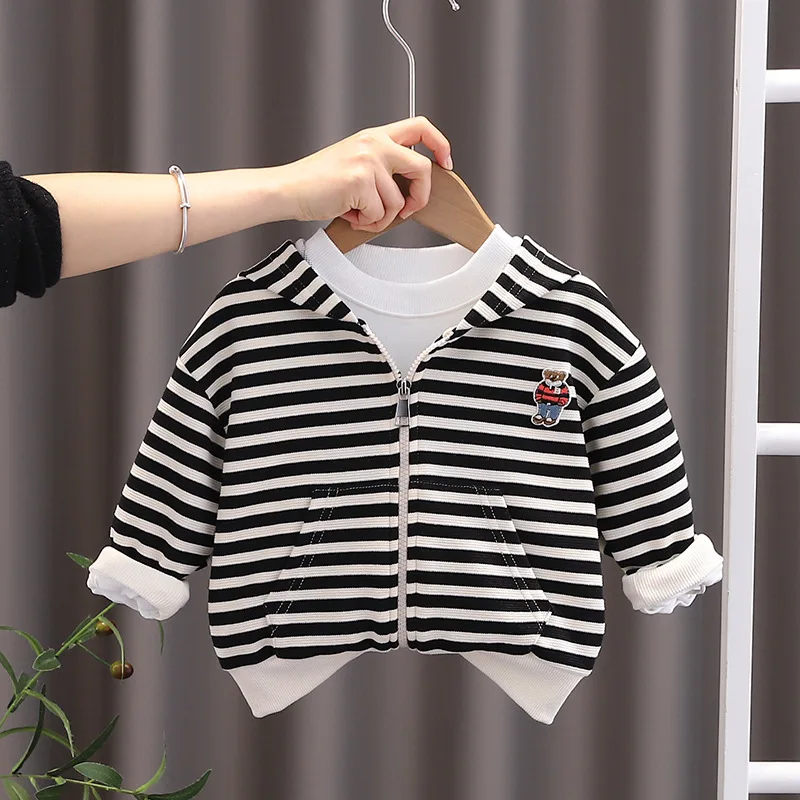 Girls Hooded Coat Boys Striped Cartoon Cotton Jacket Spring Autumn New Children Fashion Casual Cute Clothes 12M-6 Years Old
