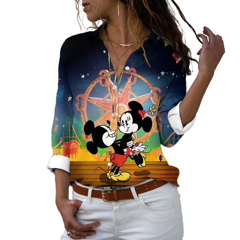 

Elegant Halloween Women'S Fashion New Long Sleeve Blouse Women'S Shirts Casual Disney Mickey Minnie