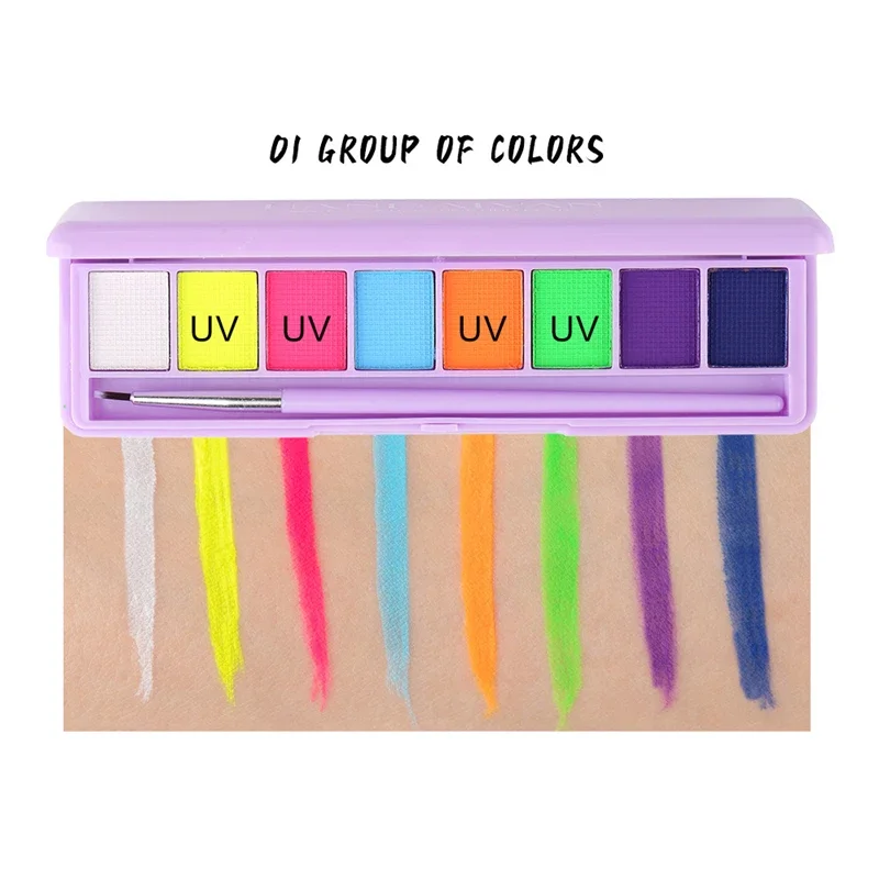 8Colors Face Body Painting Oil Cream Safe Kids Flash Tattoo Painting Art Halloween Christmas Party Makeup Palette with Brush Kit 5