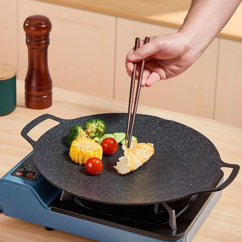 

YUEYI Korean BBQ Grill Pan Smokeless Round Griddle Pan Barbecue Plate Indoor&Outdoor Grilling Frying Pan FAMILY BBQ