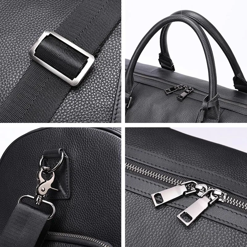 Genuine Leather Travel Bag Men Women Big Capacity Soft Casual Black Travel Duffel Carry Hand Luggage bags Shoulder Bag