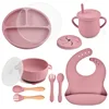 10pcs/Set Baby Children's Tableware Feeidng BPA Free ​Solid Color Food Plates Sucker Dishes Spoon Fork Sippy Cup Baby Stuff 1