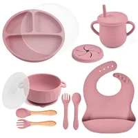 10pcs/Set Baby Children's Tableware Feeidng BPA Free ​Solid Color Food Plates Sucker Dishes Spoon Fork Sippy Cup Baby Stuff 1