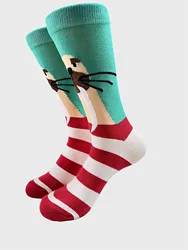 Men's Hip Hop Harajuku Animal Print Asymmetric Skateboard Socks - One Size(38 - 46) (SH3308 - Green HaiSi)
