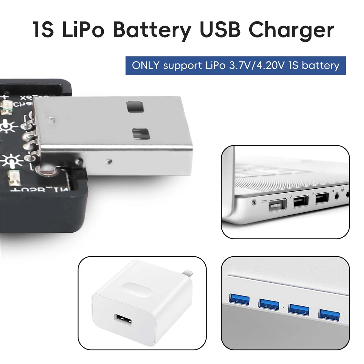 Chargeur USB 6 canaux LiPo 1S 3.7V/4.20V Micro-JST 1.25 JST-PH 2.0