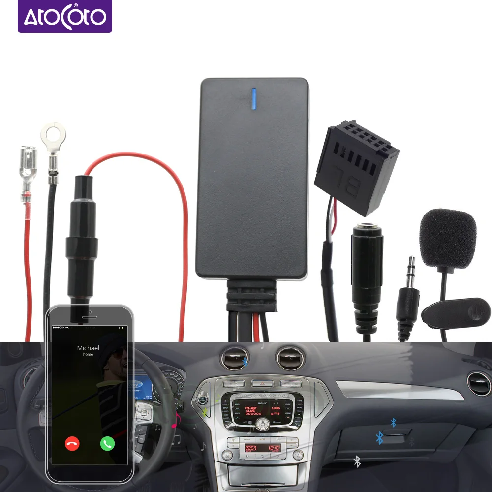 Bluetooth-совместимый автомобильный комплект микрофон гарнитура 12Pin AUX адаптер для Ford