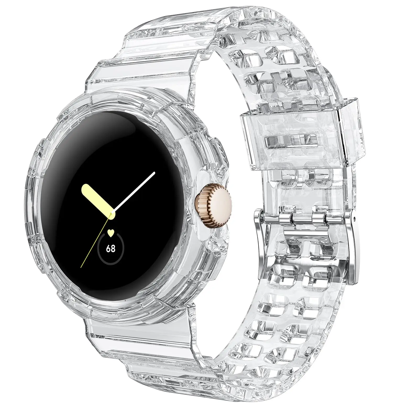 Transparent TPU Case with Integrated Wristband for Pixel Watch 2 - Sporty Smartwatch Accessory Strap