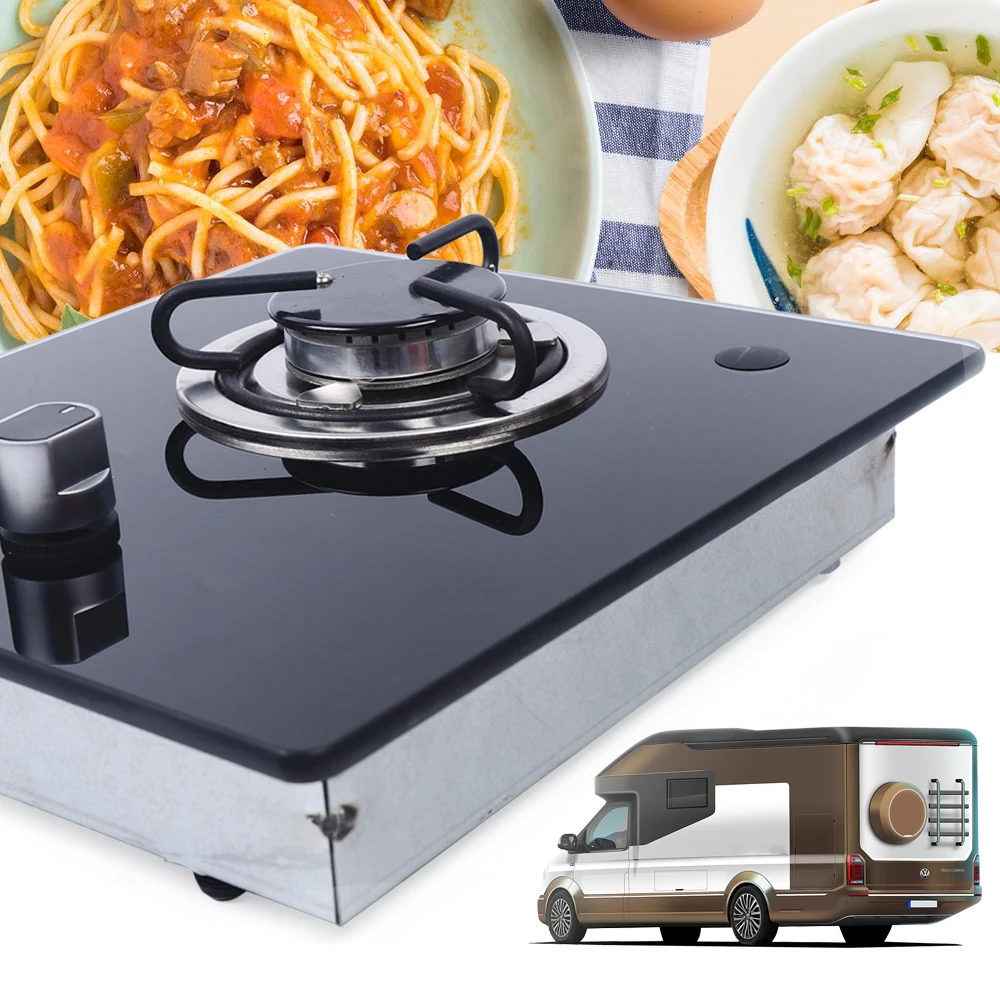 Boat Caravan RV Camper Built in 1 Gas Burner LPG Gas Stove Hob w/ Tempered Glass rv gas stove tempered glass single burner cooktop adjustable fire cooking bench for camper caravan boat single stove gas stove