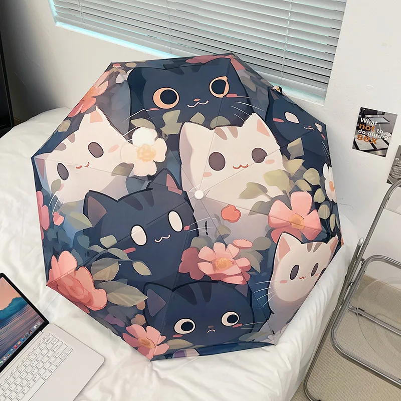 Cartoon Cat Umbrella Strong Stand Smart Umbrella Full Automatic UV Protection Mini Parapluie Anime