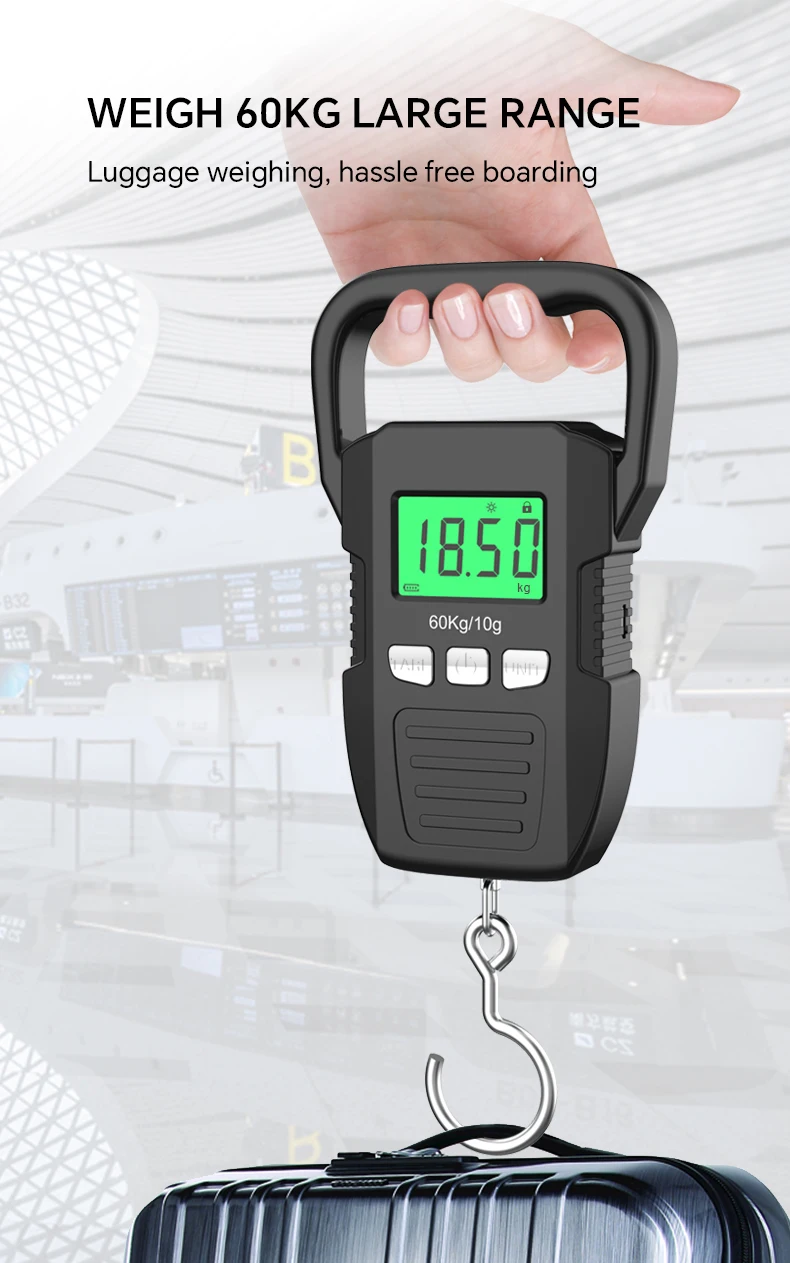 Description Picture 4 of itemPortable Digital Hanging Scale LCD Dsiplay USB Recharge Hook Scales Courier Hunting Luggage Home Weighing Balance Tools 60kg/10g