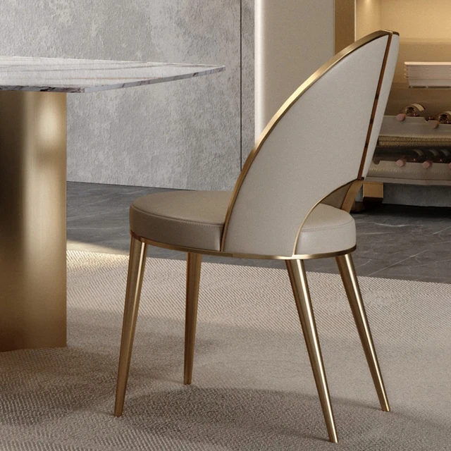 Luxury Leather Dining Chair with Gold Metal Legs