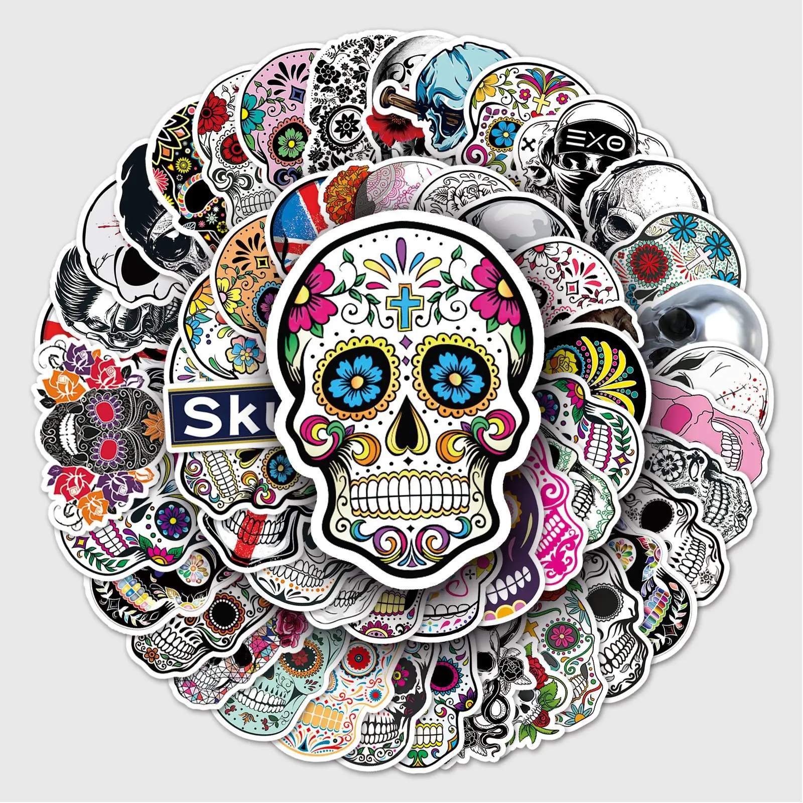 

50Pcs Sticker Fantasy Colorful Terror Skull Series Ghost Face Graffiti Decoration Halloween DIY Luggage Case Notebook Skateboard