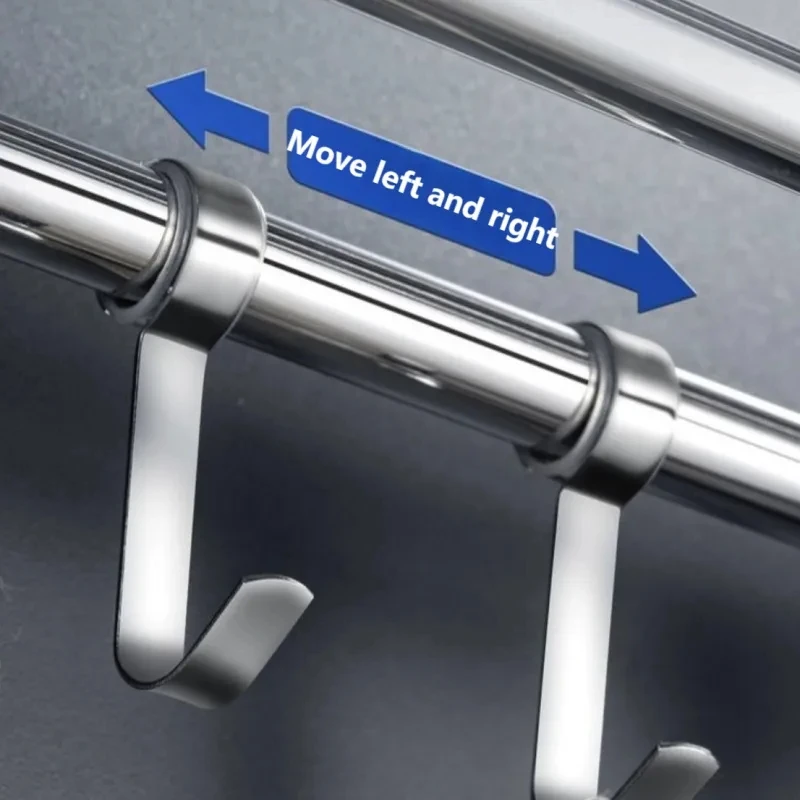Stainless Steel Towel Rack Foldable Punching Free Bath Towel Shelf With Hooks Home Kitchen Bathroom Supplies Storage Holder 4