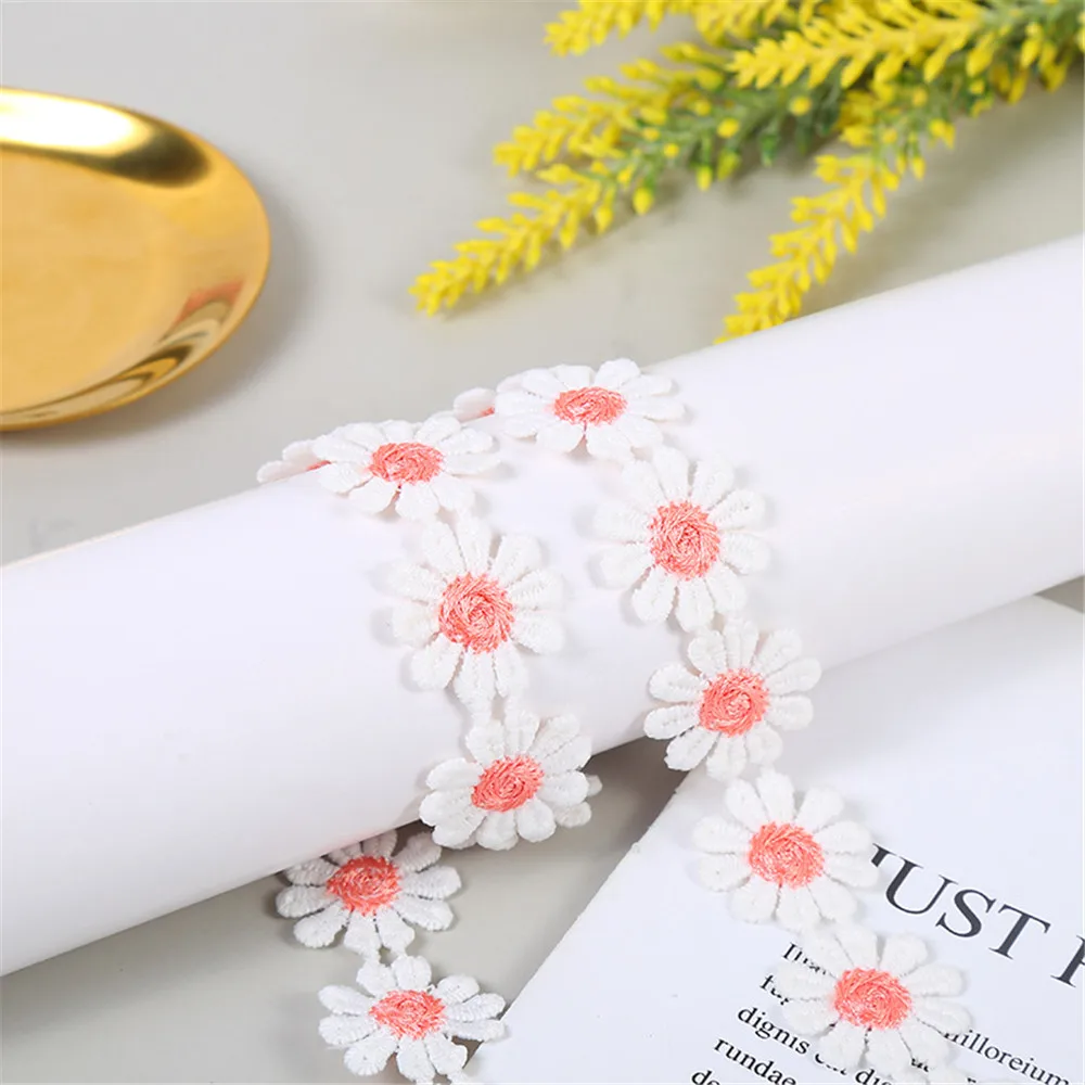 5Yards Daisy Lace Trim Flower Lace Fabric ricamo fatto a mano Patchwork Ribbon Home artigianato fai da te abbigliamento accessori per tessuti da cucire