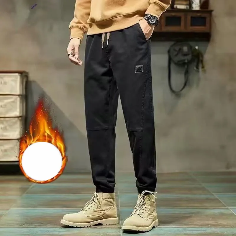 Autumn Winter KPOP Fashion Style Harajuku Slim Fit Cargo Pants Loose Sport All Match Thick Casual Pants Solid Pockets Leggings
