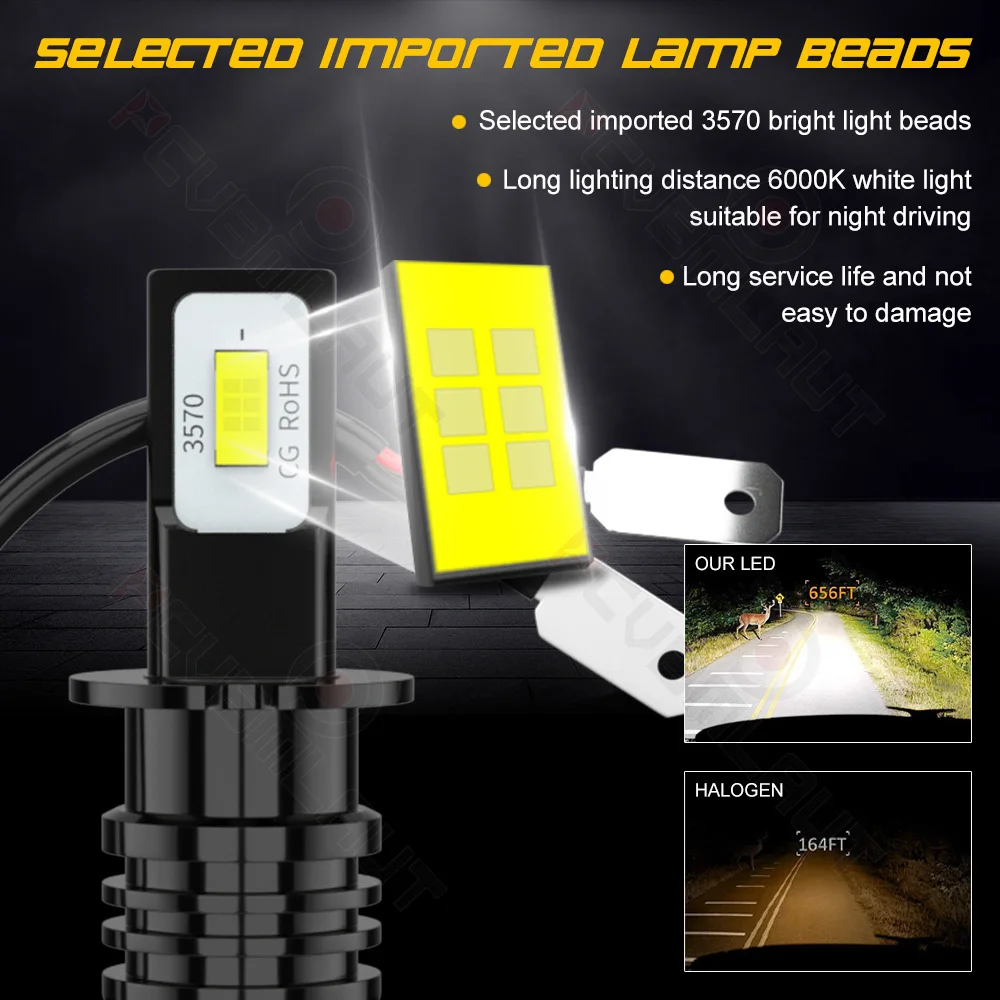 PCVBMLAUT 2PCS Car lights H3 H4 H7 H11 Super Bright LED Headlights High Low Beam Fog Light Bulb White Minisize Car accsesories