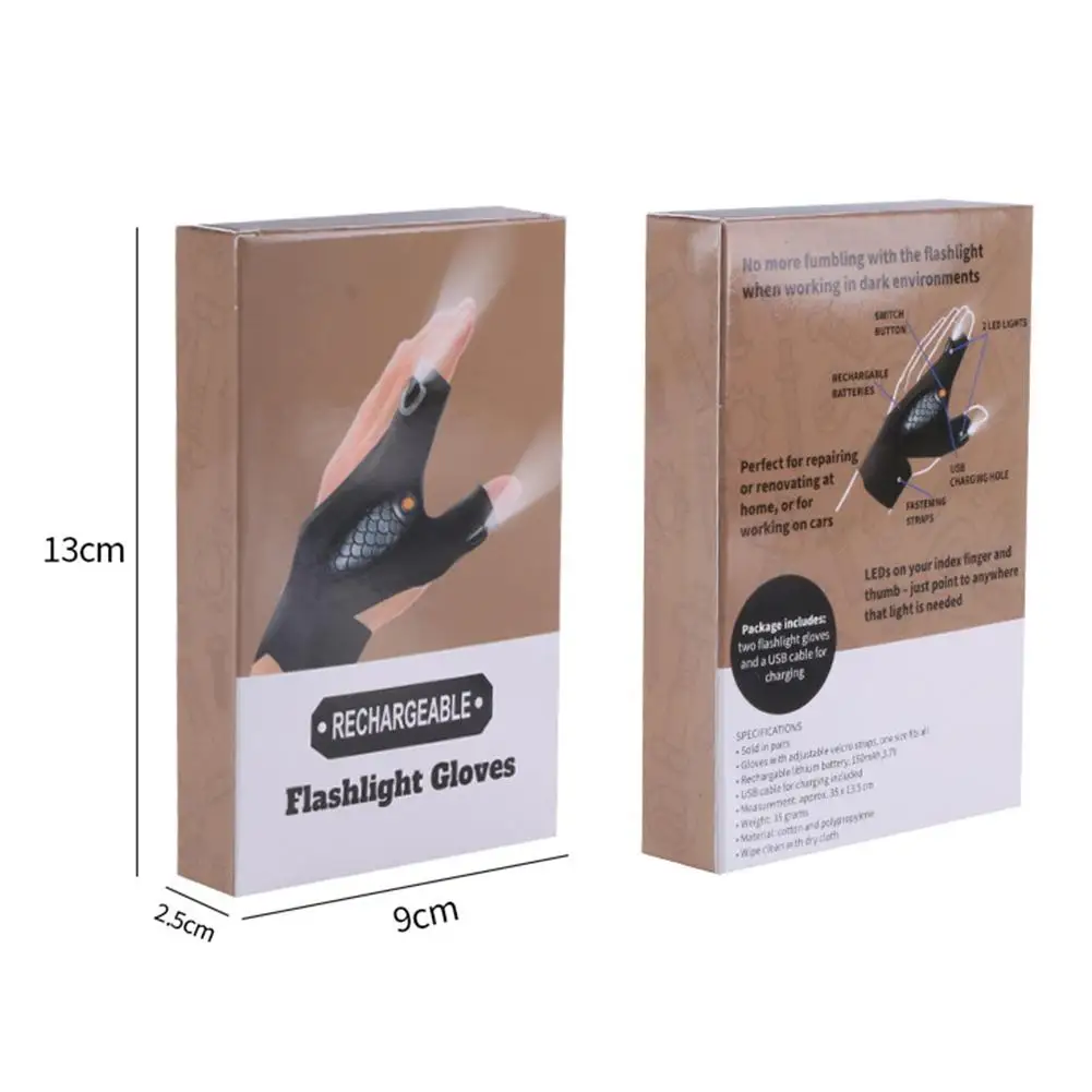 Fingerless Gloves Rechargeable Flashlight Gloves Fingerless Gloves LED Lighting Repair Finger Lamp For Outdoor Night Fishing Camping Hiking Tool