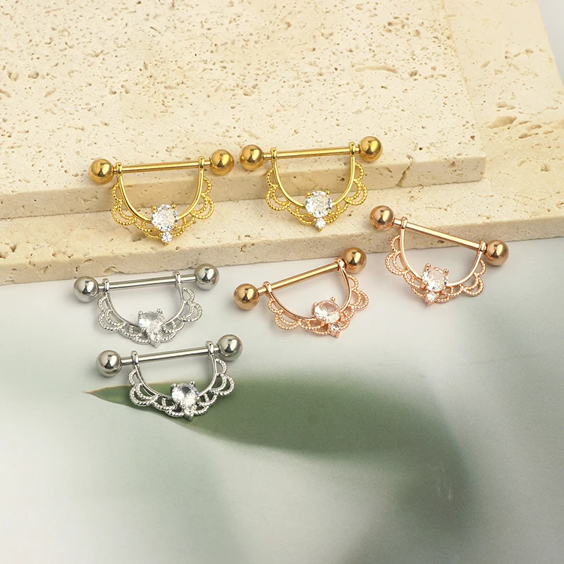 14G Nipple Rings Surgical Steel Nipple Piercing Jewelry zircon Nipple Barbell Piercing Jewelry 3 color mix wholesales cheap pric