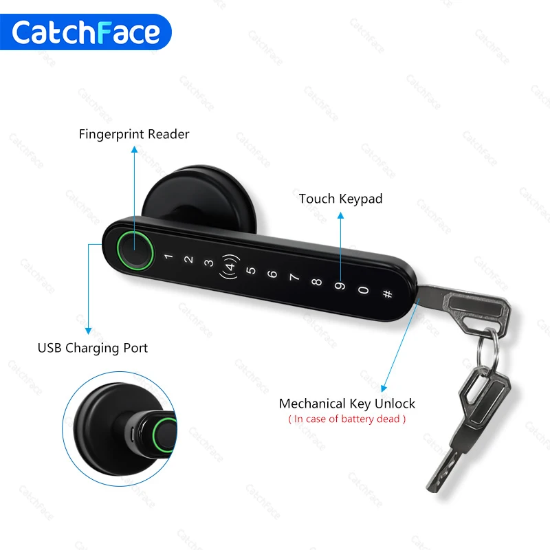 Фото Bluetooth биометрический замок со сканером отпечатков пальцев и кодом с ключами, TTlock APP, цифровой смарт-замок для двери, строительный замок №4