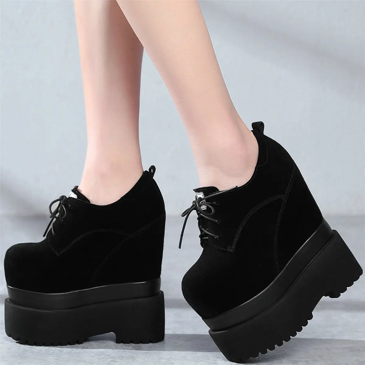 Fashion Sneakers Women Genuine Leather Wedges High Heel Motorcycle Boots Female Round Toe Chunky Platform Pumps Casual Shoes