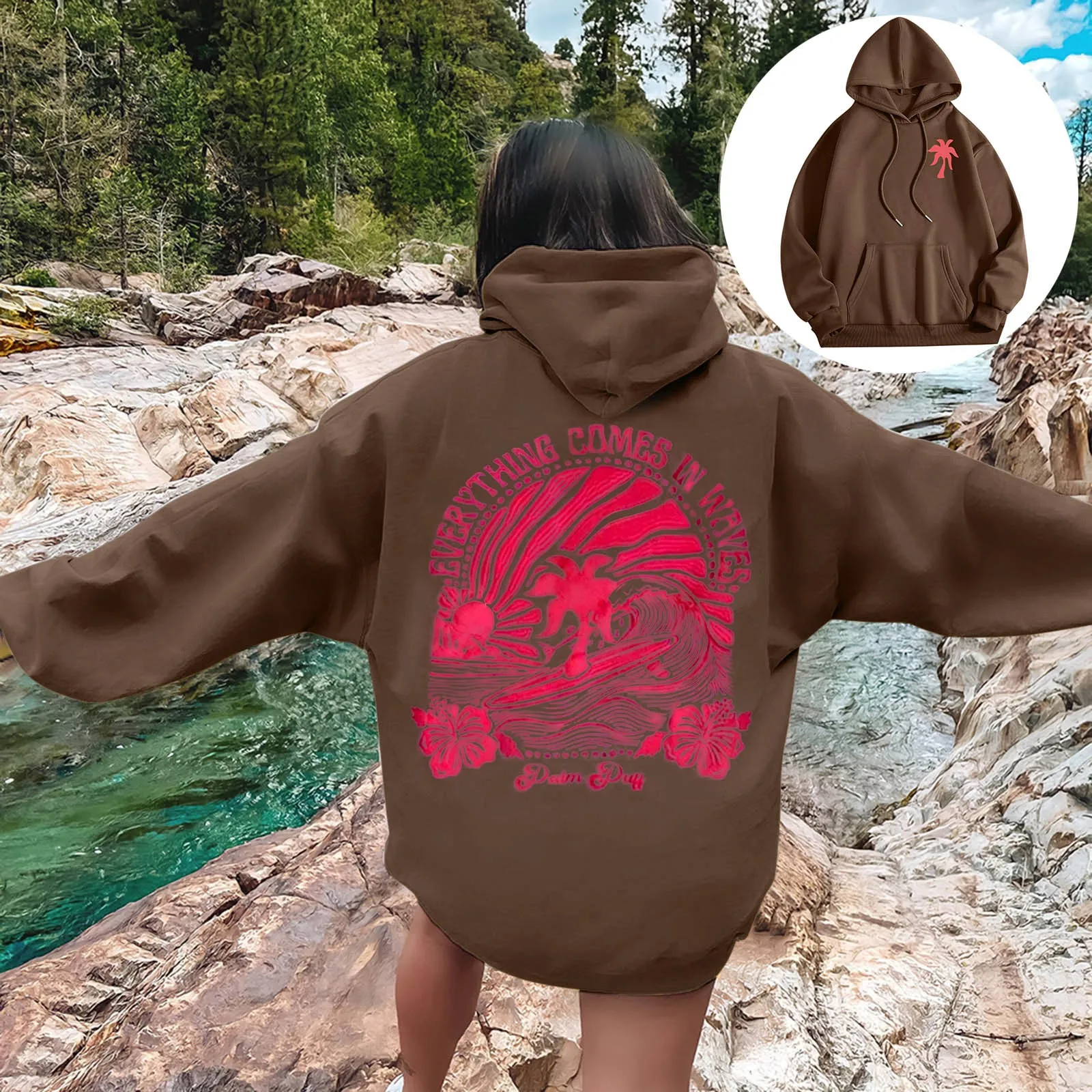 thumbnail image 1 of Sudadera con capucha para mujer, suéter de manga larga con letras estampadas, estética, 1 of 3