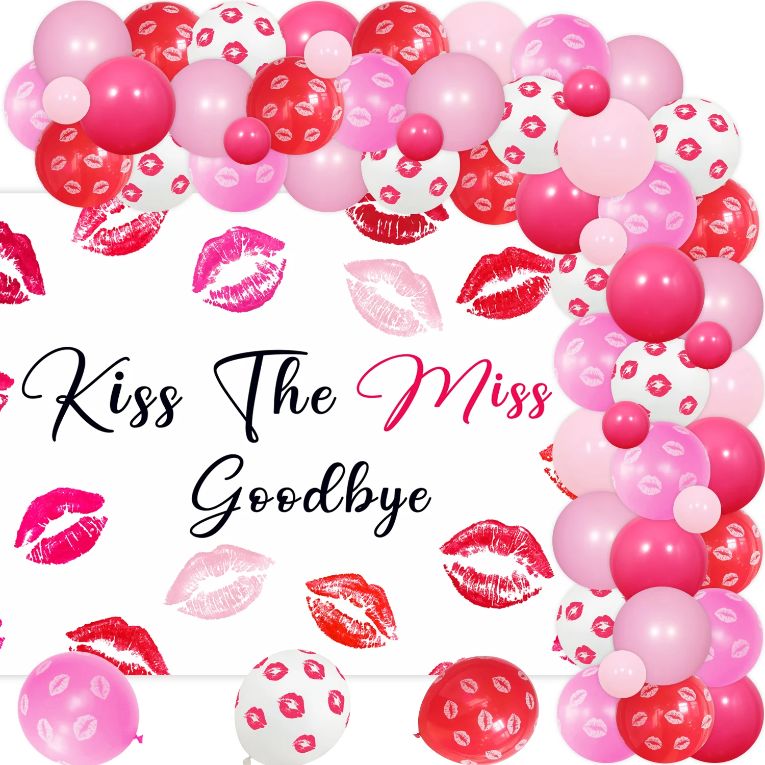 

Bachelorette Party Balloon Garland Decoration Kiss The Miss Goodbye Backdrop Red Lips Balloons for Bridal Shower Party Suppiles