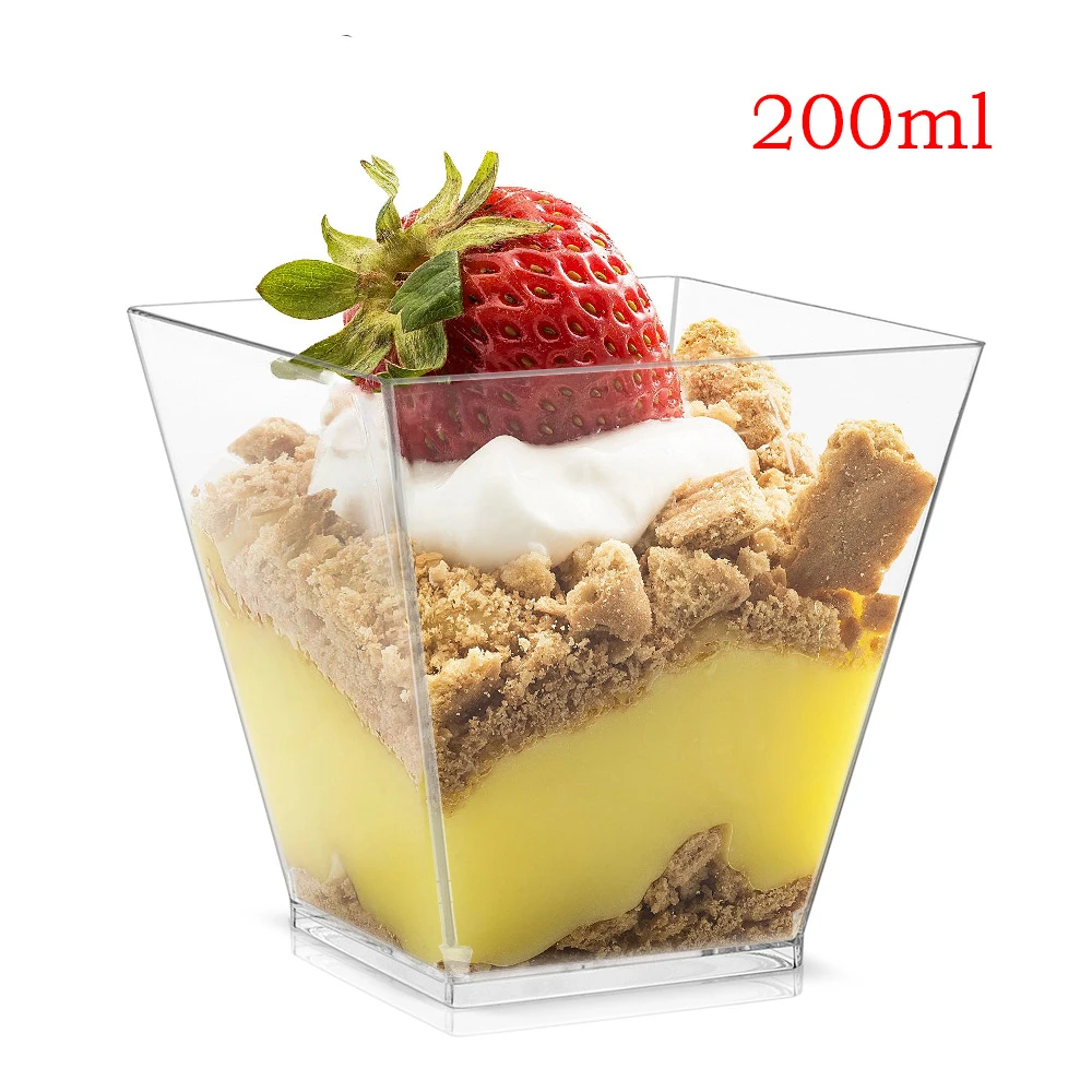 12pcs 일회용 플라스틱 무스 컵 클리어 사다리 스퀘어 푸딩 젤리 컵 엄밀한 디저트 스탠드 요구르트 항공 컵 150/200ml