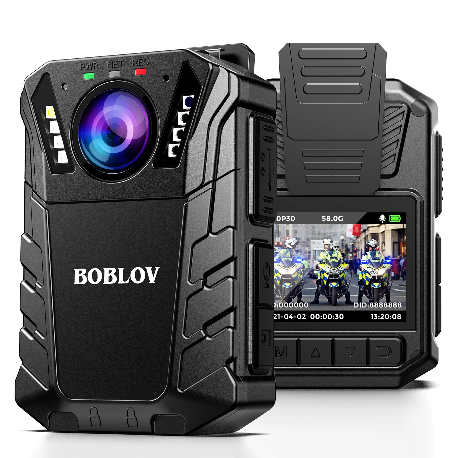 

Boblov KJ09 2pcs Batteries 18 Hours Continue Recording 1296P IP66 Waterproof Night Vision Body Worn Camera with External Camera