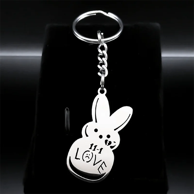 

Stainless Steel Metal Key Chain Lil Peep Love Rabbit Sad for Love Silver Color Keyring for Women Men Simple Jewelry Gift 3624S08